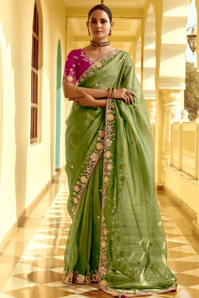 Wedding Mehendi Ceremony Green Saree Collection