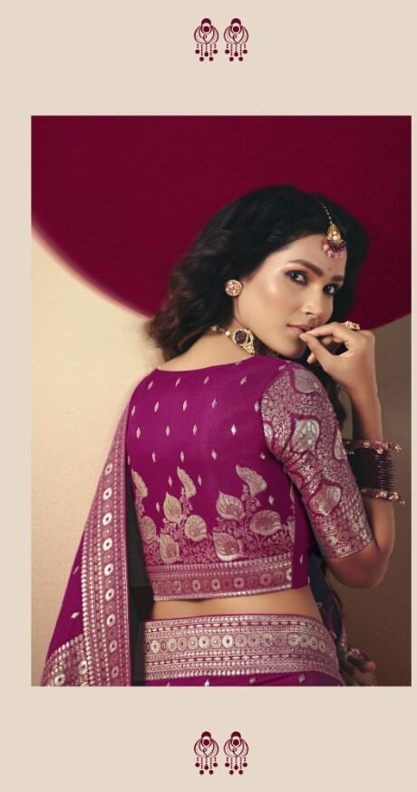 close-up of designer blouse with intricate weaving and detailed saree craftsmanship