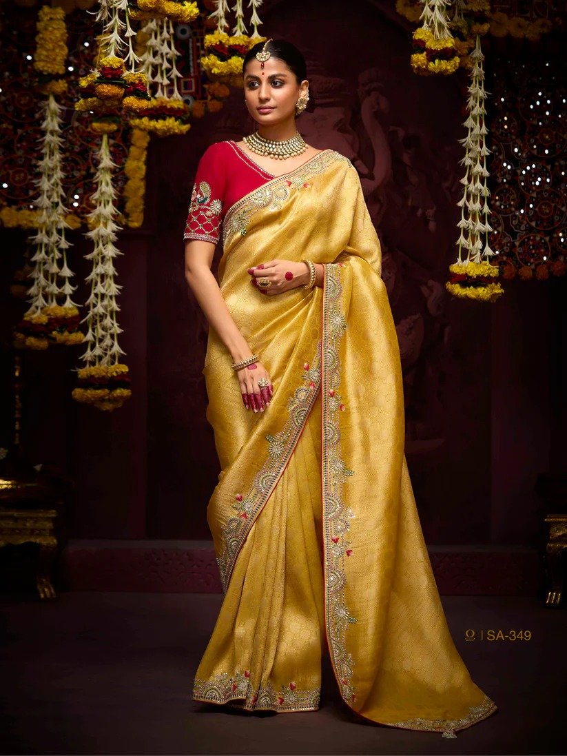 Yellow Pure Banarasi Kanjivaram Silk Saree