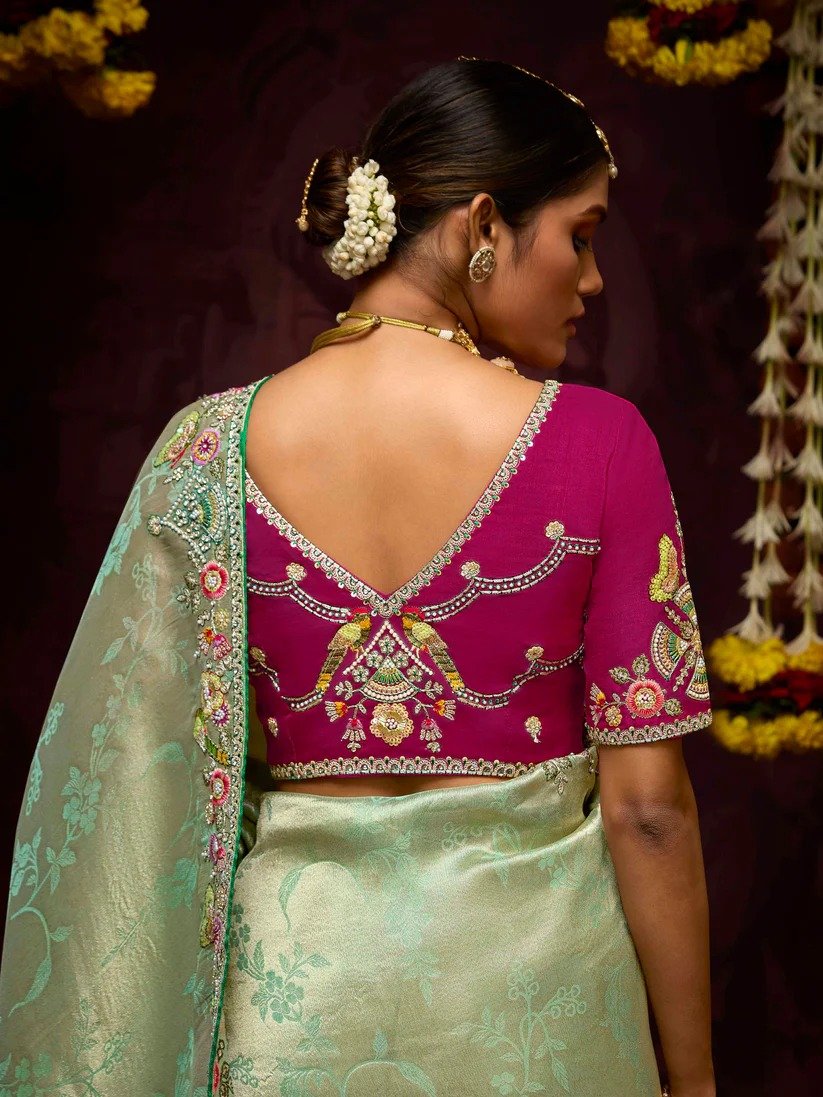 Pure Sea Banarasi Kanjivaram Silk Saree - Image 4