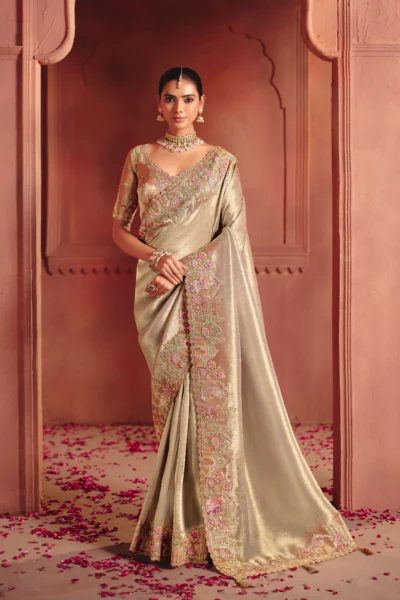 Champagne Gold Zari Tissue Saree