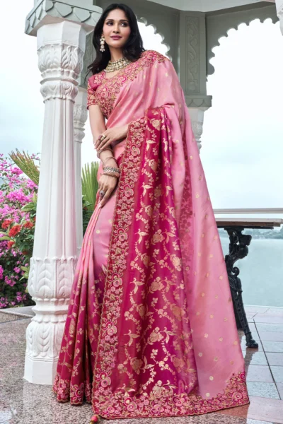 Blush Pink Silk Saree with Fuchsia Pallu