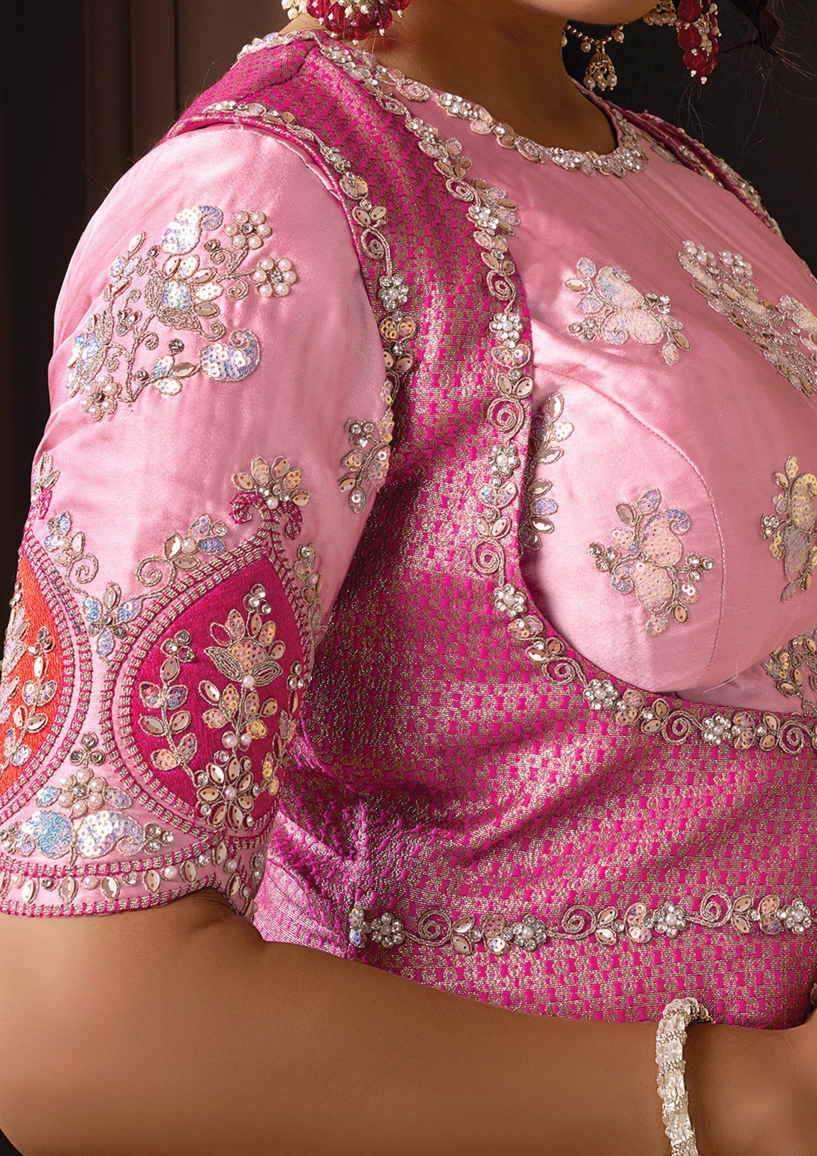 Baby Pink Tissue Organza Designer Saree - Image 4